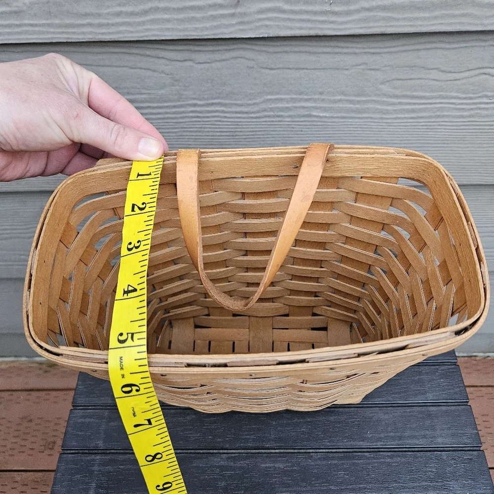 1995 Longaberger Handwoven Hanging Tall Key Mail Basket Leather Strap Vintage